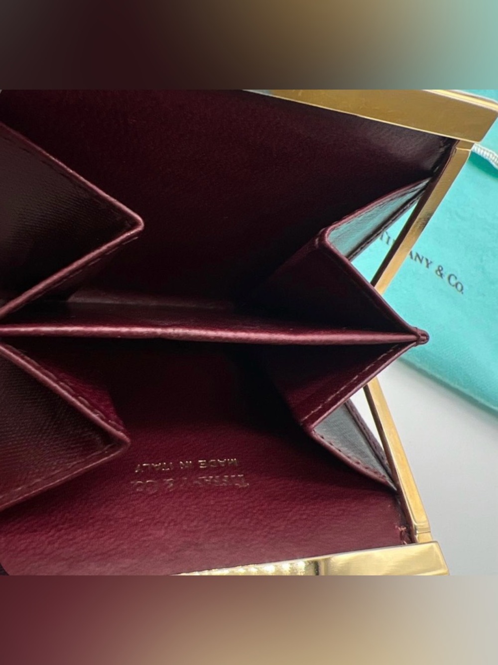 TIFFANY & CO. Wine Red Leather Vintage Coin Purse w/Box & Dusty - Picture 8 of 10